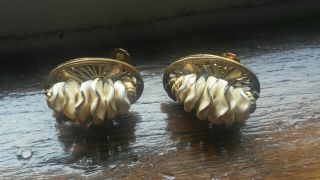 Rare Signed Miriam Haskell 1946 (pat.  2400513) Screw Earrings Shell Cluster
