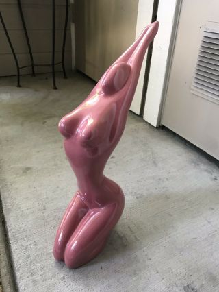 Vtg Rare Large Mcm Jaru Ceramic Pink Sculpture Nude Woman Stretch Kneeling Pose