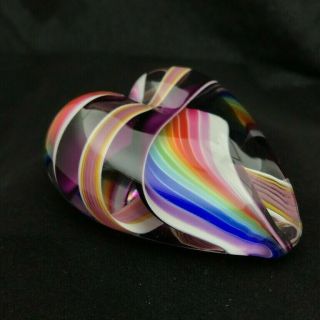 Steven Maslach Rare Giant Handmade Glass Heart 2.  38 " Rainbow/amethyst