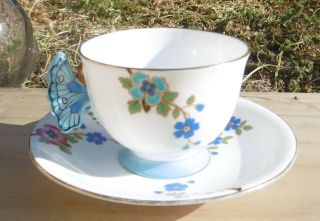 Rare Aynsley Cup And Saucer Duo With Butterfly Wing Handle