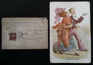 Very Rare 1876 Great Britain Embossed Cover & Card Ties 1d Stamp Canc Glasgow