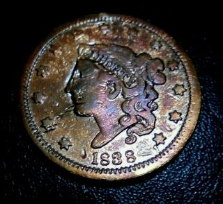 Rare Bu - Au Unc 1838 Large Cent Coronet Head Penny Type Coin Cartwheel Luster
