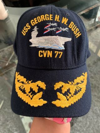 Uss George H W Bush Cvn 77 Rare Plankowner Mens Velcro Hat Navy Baseball Cap