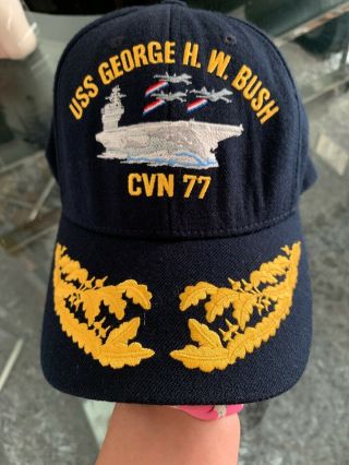 USS George H W Bush CVN 77 Rare Plankowner Mens Velcro Hat Navy Baseball Cap 2
