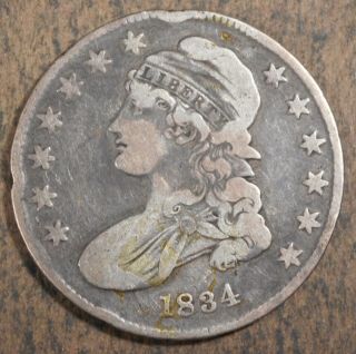 1834 Bust Silver Half Dollar Rare Coin,  Very Fine,  H280