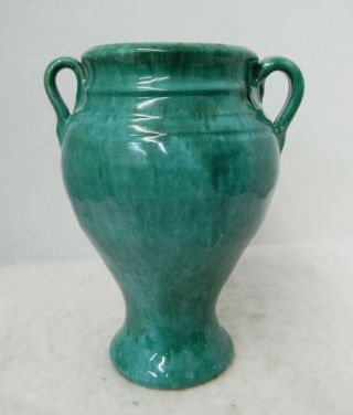 Ex Rare Signed Smoky Mountain Pottery Jb Cole Contract 2 Handle Malachite Vase