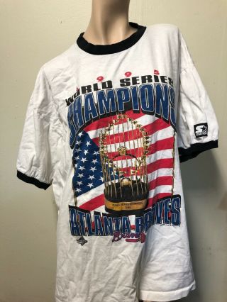 Vtg 90s 1995 Atlanta Braves World Series Starter Rare Mens Xl Ringer T - Shirt