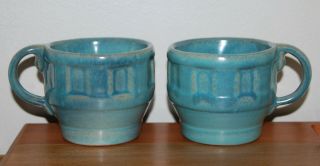 Set Of 2 Rare Vintage Frankoma Turquoise Blue Wagon Wheel Cups,  Flawless