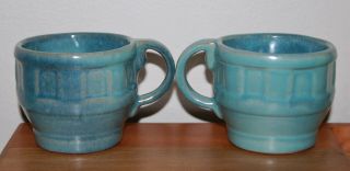 Set of 2 RARE Vintage Frankoma Turquoise Blue Wagon Wheel Cups,  Flawless 2