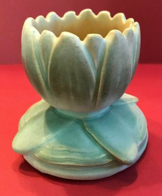 Weller Art Pottery Candle Holder Candlestick Green Water Lily Lotus 1920s Rare