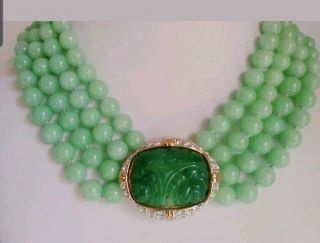Nolan Miller Magnificent Sim Green Jade Imperial Multi - Strand Necklace Rare