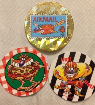 Pog Man Set Of 3 Tm 1995 Wpf Airmail Pizza Football Vintage Rare Collectible