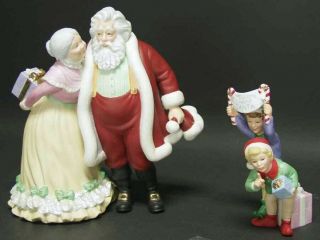 Rare Lenox " Welcome Home Santa " Fine Porcelain 1997 Santa,  Mrs. ,  2 Elves