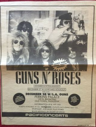 Guns N‘ Roses - Vintage Concert Ad And Ticket Stub 1987 - Rare -