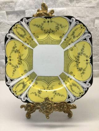 Rare Shelley Queen Anne Yellow Black Garland Of Flowers Dessert Plate
