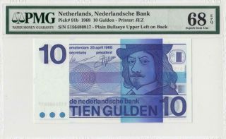 1968 Netherlands 10 Gulden Rare ( (pmg 68 Epq))