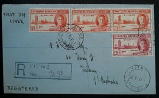Rare 1946 Northern Rhodesia Registd Victory In Ww2 Fdc Ties 4 Stamps Canc Kitwe