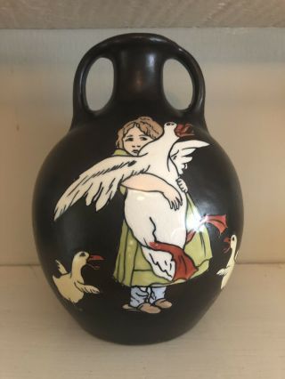 Stellmacher Teplitz Austria.  Rare Goosegirl Double - Handled Vase.