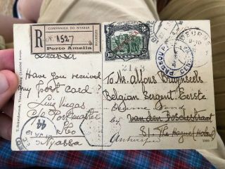 Rare 1919 Registered Portugal Colonial Nyassa Co.  Postcard Cover To Europe