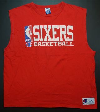 Rare Vtg Champion Philadelphia 76ers Sixers Tank Top T Shirt 90s Iverson Red 2xl