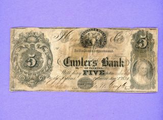 1854 $5 York Cuylers Bank Of Palmyra Very Rare Note Hand Sign