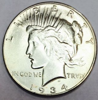 1934 Peace Dollar Solid Bu,  Incredibly Rare In This Quality And Date Nr 4857