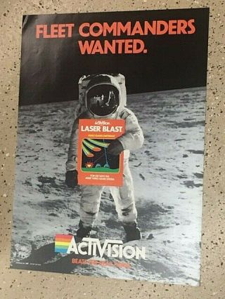 1981 Rare Activision Laser Blast Videogame Poster 17x23 Atari