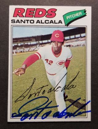 Santo Alcala Signed 1977 Topps 636 Rare Auto Card 1976 Cincinnati Reds Machine