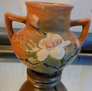 Rare Vintage Roseville Magnolia Double Handled Vase Urn Pot 180 - 6 Brown Nr
