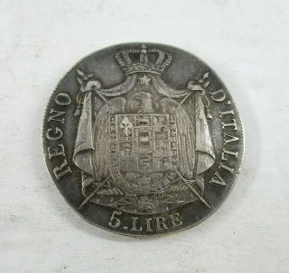 1810 - B Italian 5 Lire Kingdom of Napoleon States Rare Silver Coin Very Fine, 2
