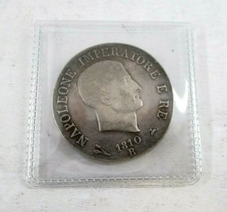 1810 - B Italian 5 Lire Kingdom of Napoleon States Rare Silver Coin Very Fine, 4