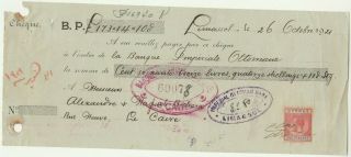 CYPRUS - EGYPT Rare Ottoman Bank Transfer Tied 1 p.  from Limassol to Cairo 1921 2