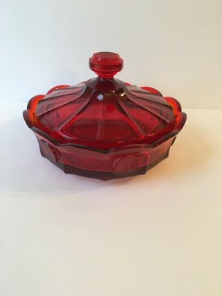 Old Vtg Rare Ruby Red Heavy Coin Glass Candy Nut Dish Fostoria Coinware 2pc.