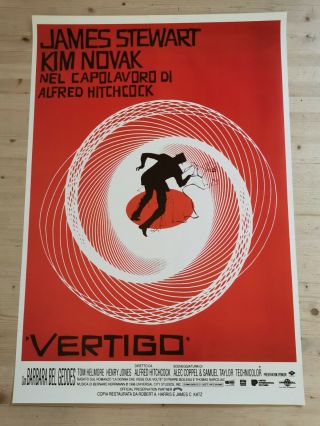 Vertigo Movie Poster 27x40 Re1996 Italian Rare Hitchcock By Harris Katz