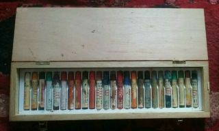 Rare Vintage Set Sennelier Paris 25 Pastels With Wooden Box