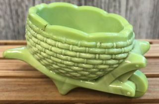 Rare Adorable Miniature Vintage Light Green Carnival Glass Weaved Basket