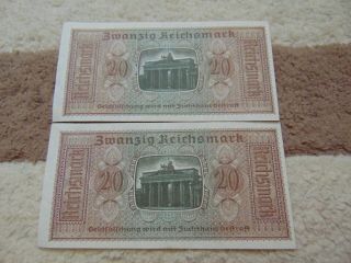 Rare German 3.  Reich 20 Mark 1939 consecutive sequence number (without recovery) 2