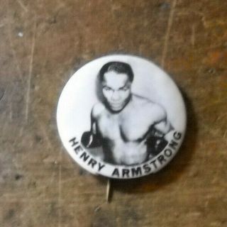 Rare Vintage Button Pin Jersey Henry Armstrong Boxing 1940s 50s