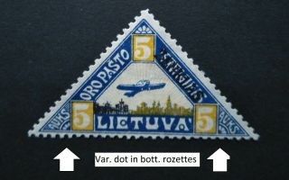1922 Lithuania Air Mi 120 Triangle Variety: Dots In Bottom Rozettes Very Rare