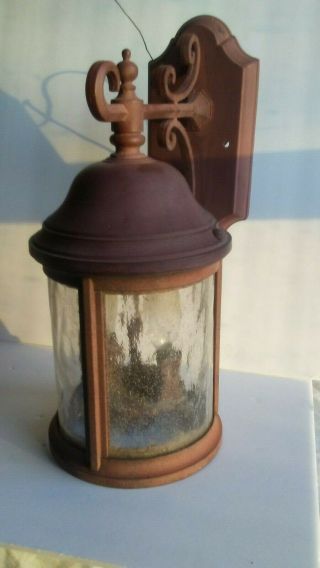 Rare Vintage Outdoor Wall Light Fixture W/bubble Wave Glass Lighting Lantern Brn