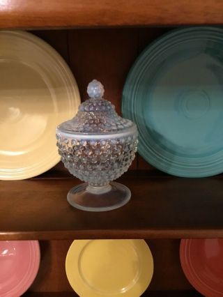 Vtg Hobnail Moonstone Blue Covered Jar Candy Depression Glass Rare A Hocking