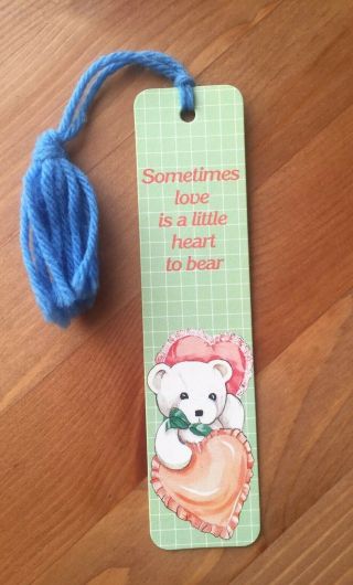Vtg 1985 " Teddy Bear & Hearts " Bookmark Antioch Sunshine Thoughts Rare 80 