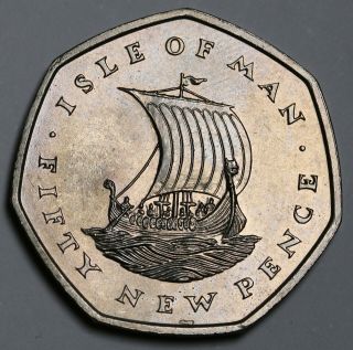 1975 Isle Of Man 50p 50 Pence Coin Vikings Au/unc Rare