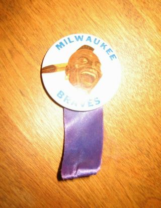 Vintage Milwaukee Braves Chief Noc - A - Homa Booster Pin Button Rare Baseball 60 ' s 2