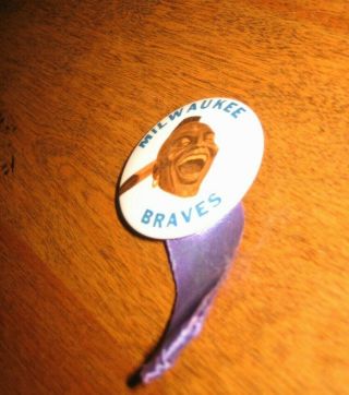Vintage Milwaukee Braves Chief Noc - A - Homa Booster Pin Button Rare Baseball 60 ' s 3