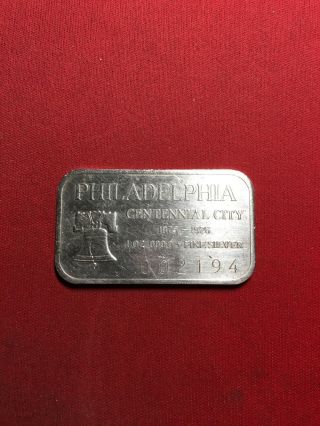 Rare Vintage 1 Oz Solid.  999 Silver Art Bar 1876 Philadelphia Centennial City W8