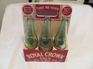 Rare 1940s Rc Royal Crown Cola 6 Pk Cardboard Carrier With 6 Ea 1936 Bottles