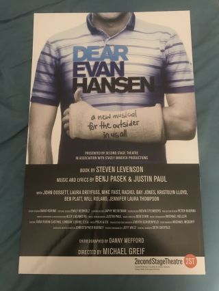 Dear Evan Hansen Off Broadway Window Card Poster Near Conditon Rare