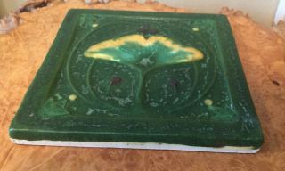 Ephraim Faience Pottery Ginkgo Leaf Arts & Crafts Mission Style Tile 6” Rare 4