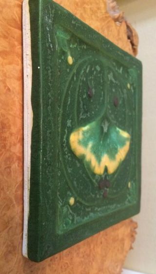 Ephraim Faience Pottery Ginkgo Leaf Arts & Crafts Mission Style Tile 6” Rare 5